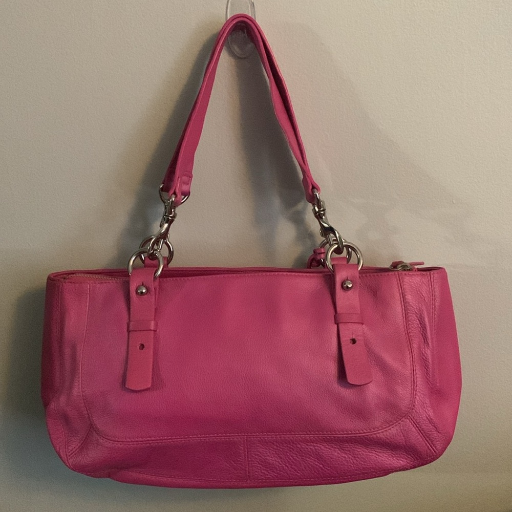 Lauren Ralph Lauren hot pink leather handbag purse - Picture 2 of 12
